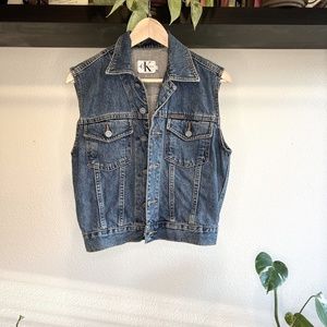 Vintage Calvin Klein Denim Vest | 80's 90's Boxy Sleeveless Jean Jacket | Small